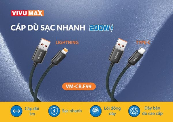 Thông số kỹ thuật Cáp dù sạc nhanh 200W 6A Vivumax F99c Type-C