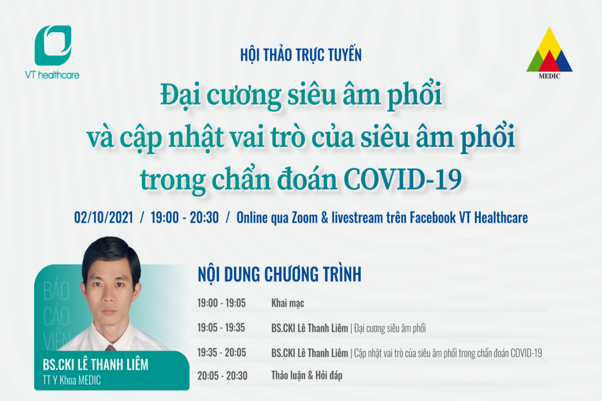 Hội thảo trực tuyến “ĐẠI CƯƠNG SIÊU ÂM PHỔI VÀ CẬP NHẬT VAI TRÒ CỦA SIÊU ÂM PHỔI TRONG CHẨN ĐOÁN COVID-19”