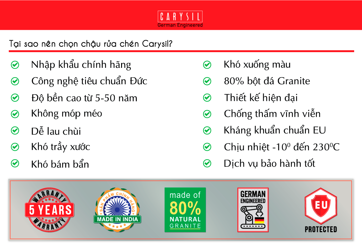 Combo Chậu - Vòi Bằng Đá Granite Màu Vàng Kem Của Carysil