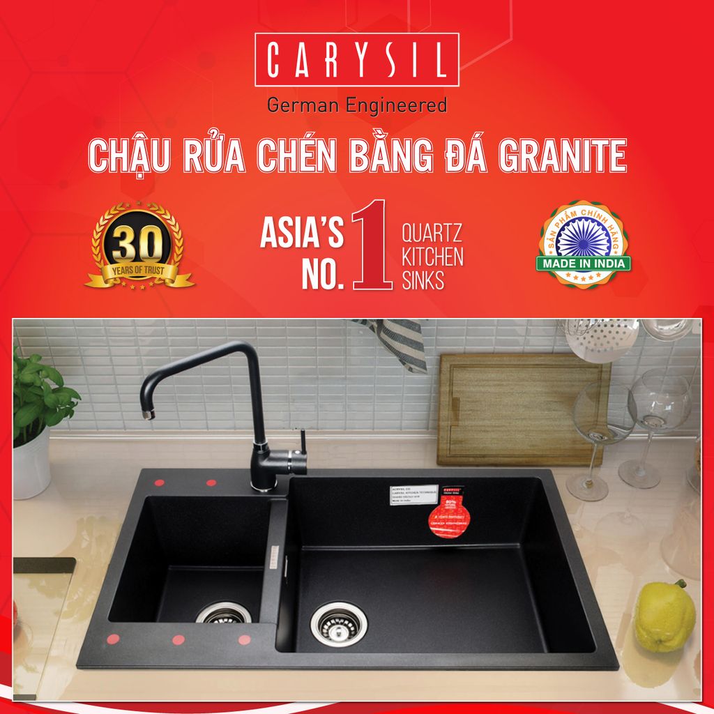 chậu rửa chén bằng đá granite 2 hố ENC2 Carysil