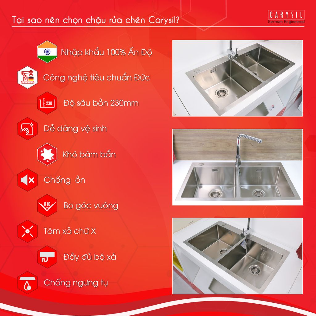 chậu rửa chén bằng inox304 Carysil VN-N200