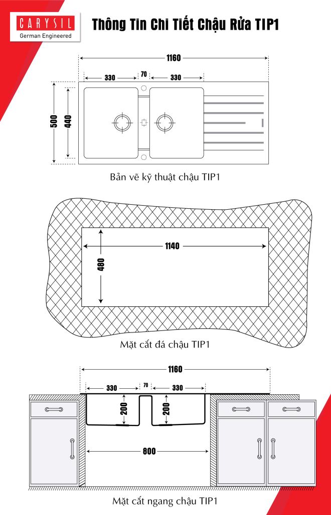 chau rua bat bang da granite co canh Carysil TIP1