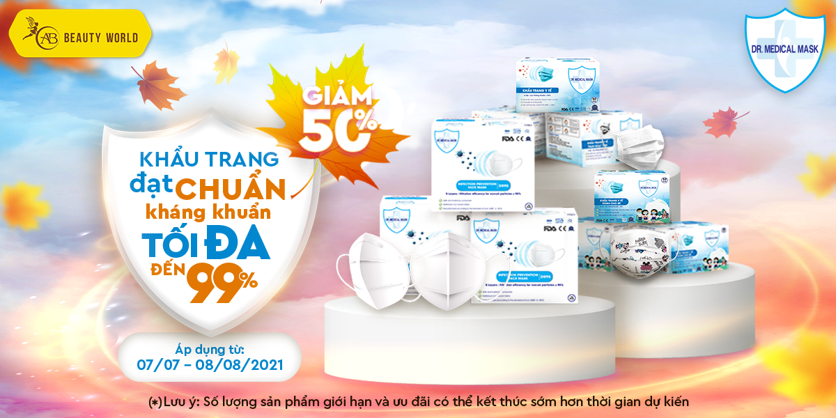 Khẩu trang đạt chuẩn - Kháng khuẩn tối đa đến 99% - GIẢM 50%