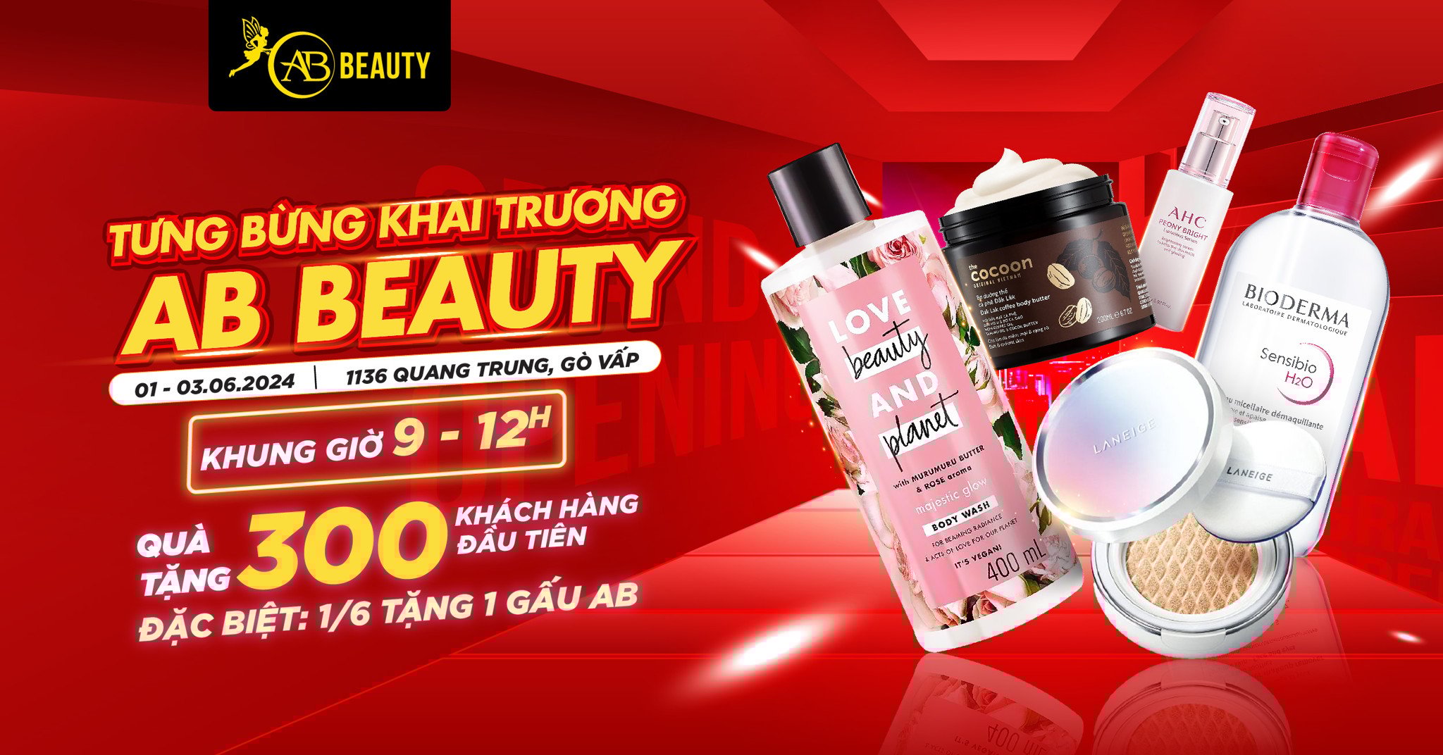 TƯNG BỪNG KHAI TRƯƠNG AB BEAUTY 1136 QUANG TRUNG