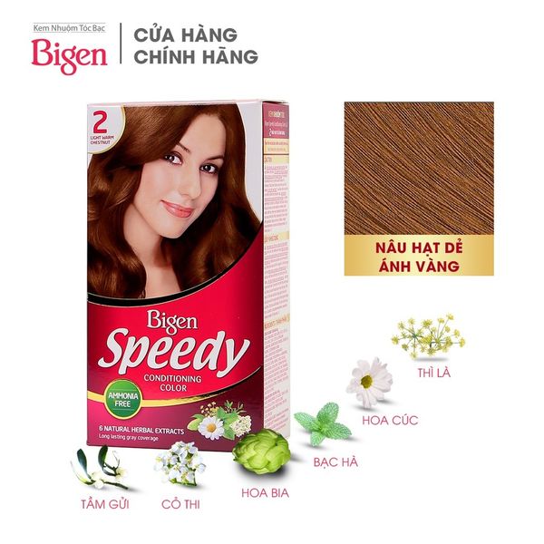 Kem nhuộm tóc Bigen Speedy Conditioning Color 2: Kem nhuộm tóc Bigen Speedy Conditioning Color 2 không chỉ giúp bạn đổi màu tóc nhanh chóng, mà còn chứa thành phần dưỡng chất giúp tóc mềm mượt và bóng khỏe.