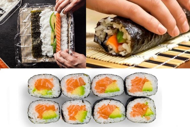 cách làm cơm sushi cuộn cá hồi