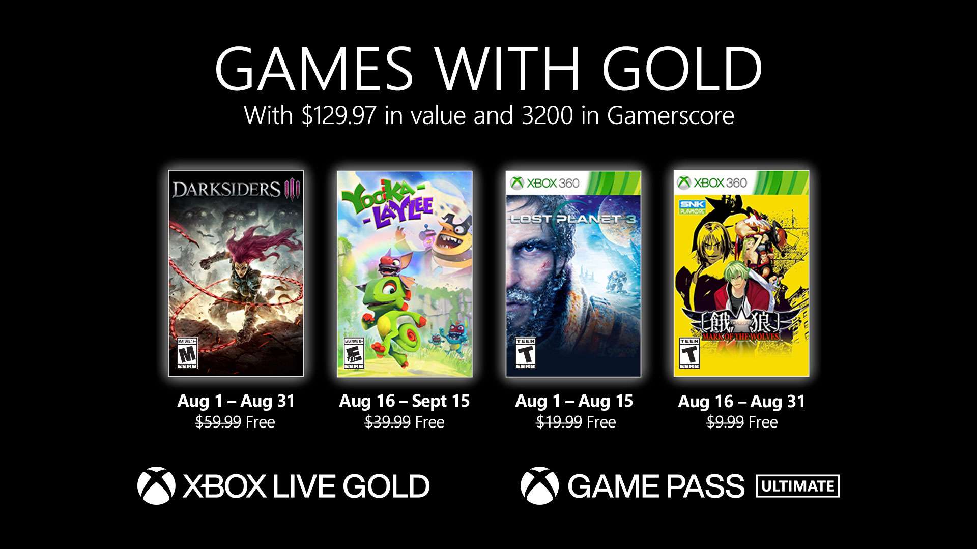 Danh sách game FREE cho Xbox Live Gold tháng 8 lộ diện