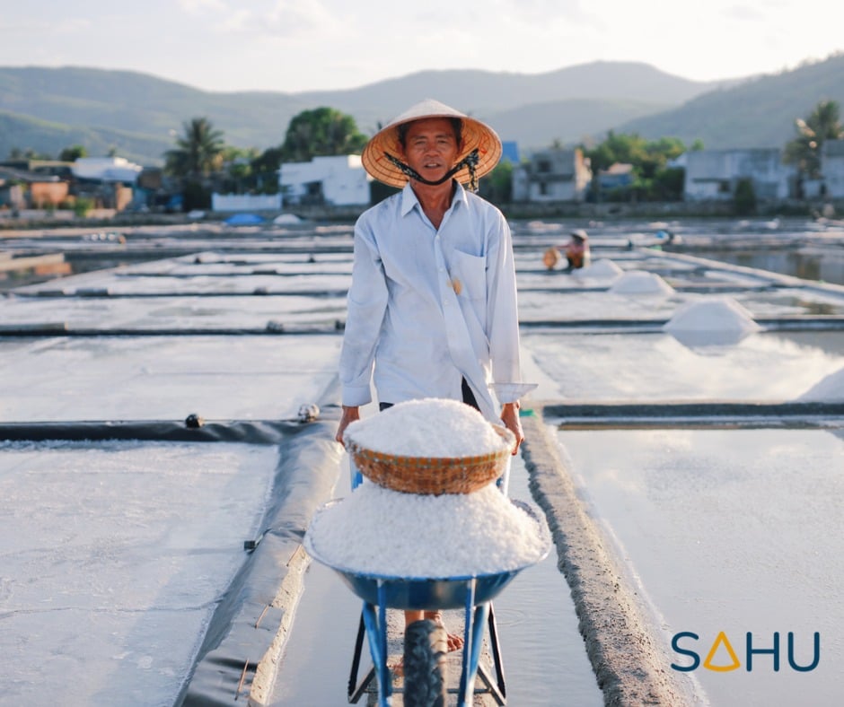 Muối Sahu, muối biển truyền thống. Từng hạt muối kết tinh hấp thụ trọn vẹn 