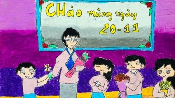 Vẽ cô giáo cực đẹp khi cô đang nhận quà ngày 20 tháng 11