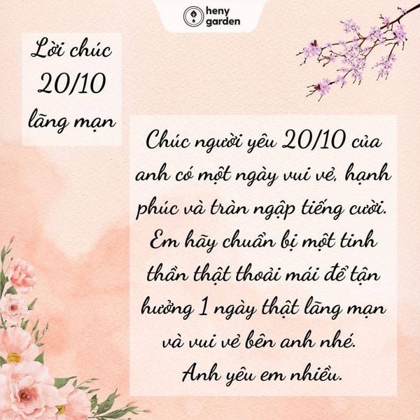 lời chúc 20/10 cho người yêu ngọt ngào và chân thành