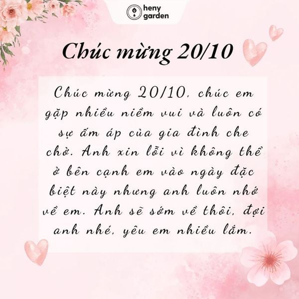 lời chúc 20/10 cho người yêu ở xa