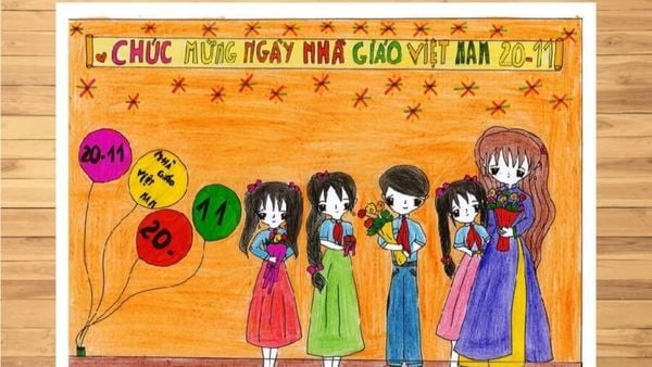 Vẽ cô giáo và học sinh ngày 20 tháng 11 tặng cô