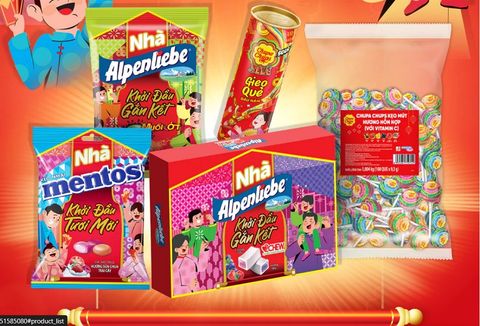 Các loại kẹo Alpenliebe, kẹo Mentos, kẹo Golia, kẹo Chupa Chups Tết 2025