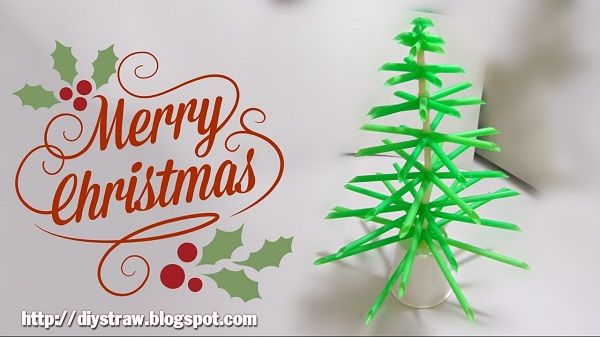 làm cây thông Noel bằng ống hút