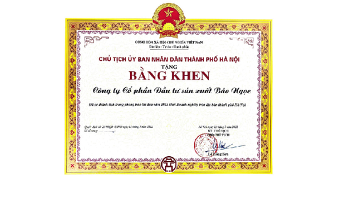 Bảo Ngọc vinh dự nhận bằng khen từ Chủ tịch Uỷ ban Nhân dân TP. Hà Nội