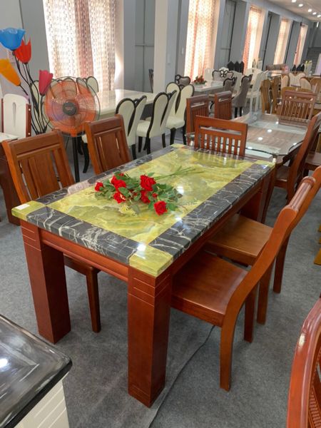 Bộ bàn ăn mặt đá 1m4 6 ghế GRMD04