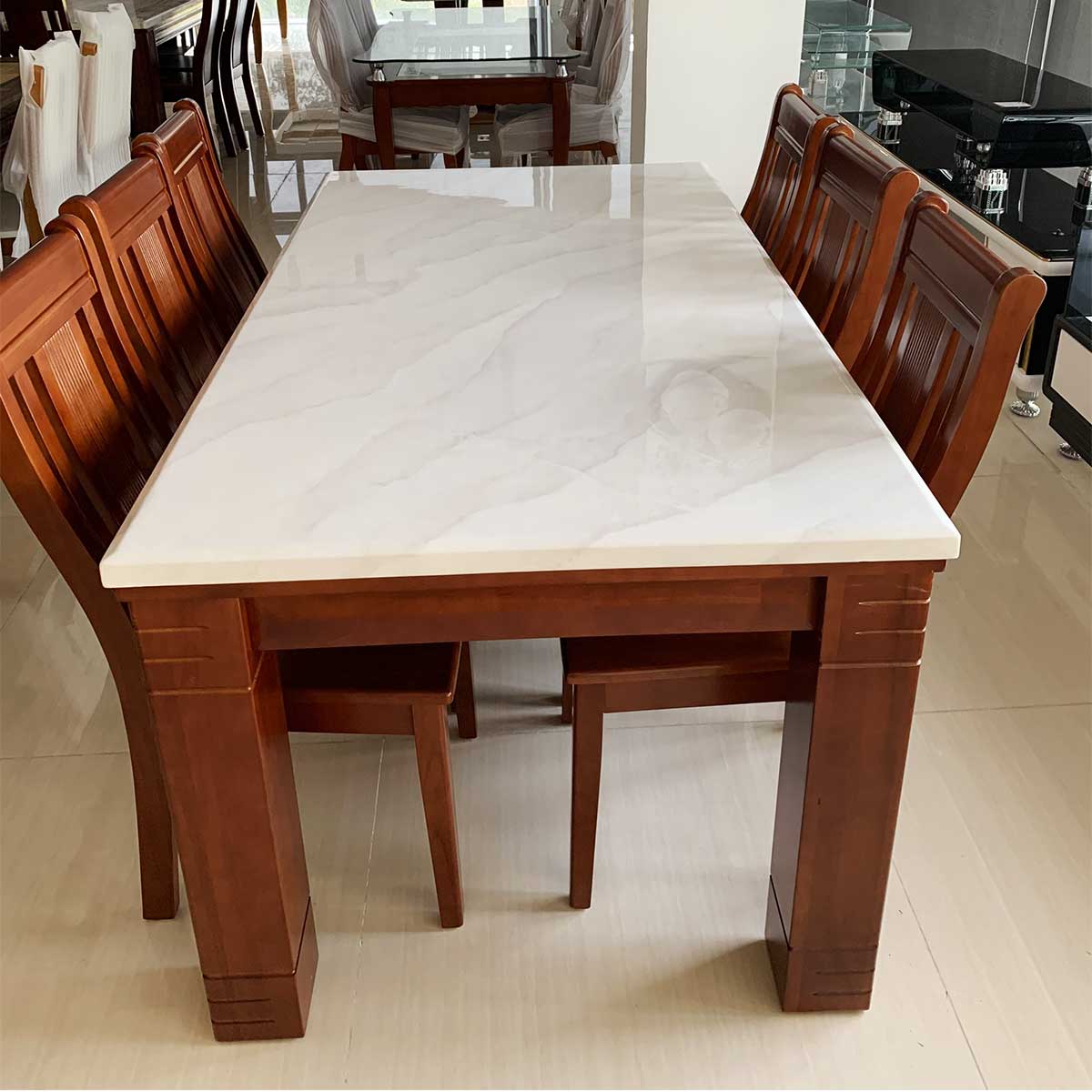 Bộ Bàn Ăn Mặt Đá 1M4 6 Ghế GR017