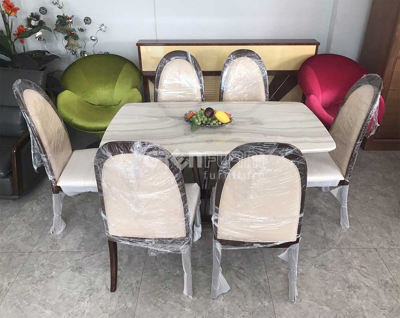 Bộ Bàn Ăn Mặt Đá 6 Ghế Bọc Nệm Cao Cấp Nhập Khẩu GR-065