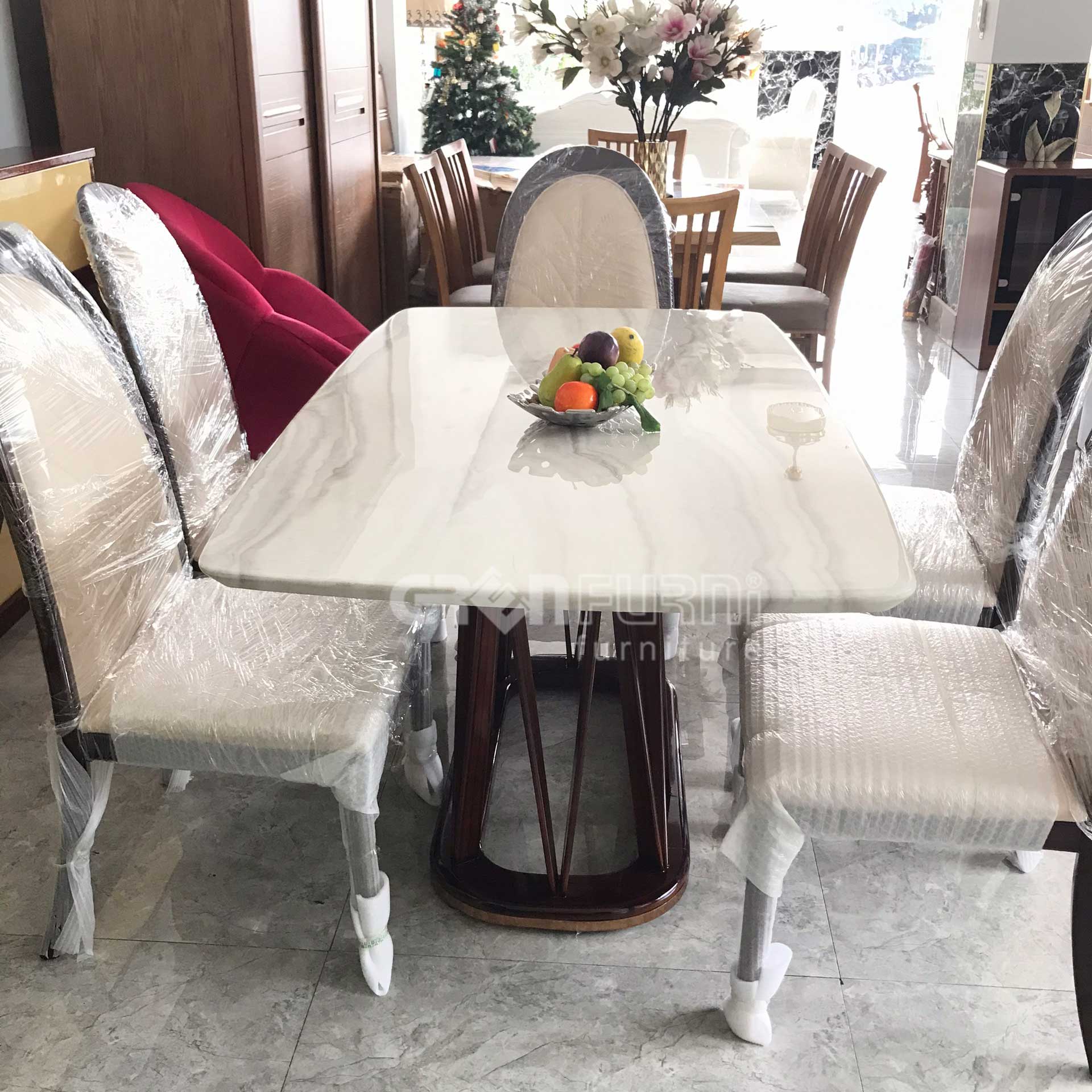 Bộ Bàn Ăn Mặt Đá 6 Ghế Bọc Nệm Cao Cấp Nhập Khẩu GR-065