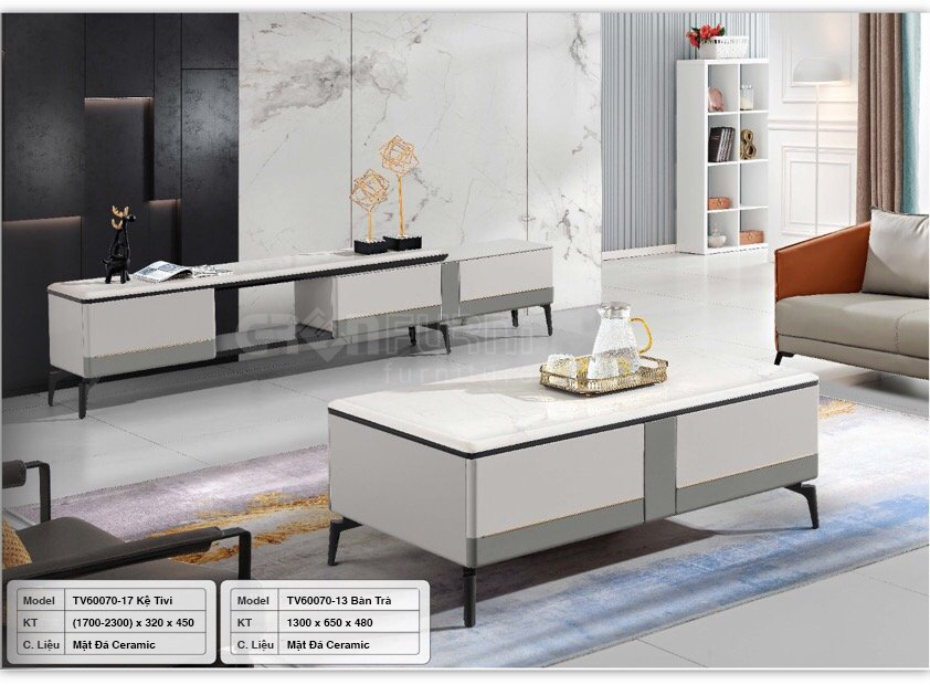 Set Bàn Trà Kệ Tivi Mặt Đá Hiện Đại GR070
