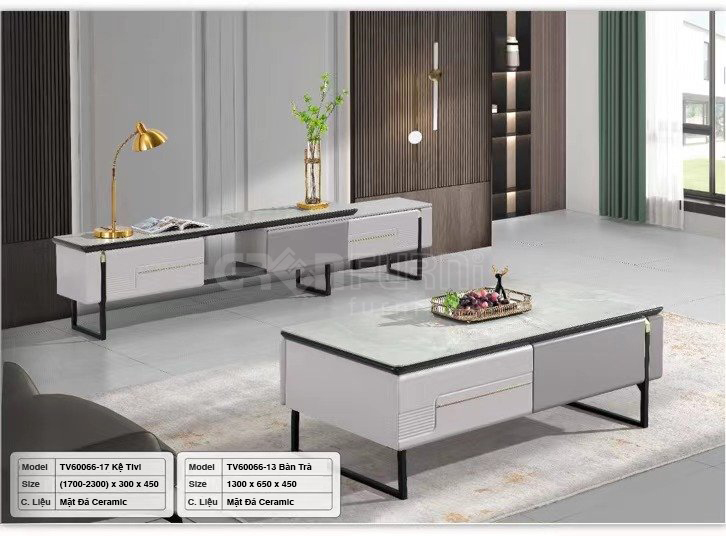 Set Bàn Trà Kệ Tivi Mặt Đá Hiện Đại GR066