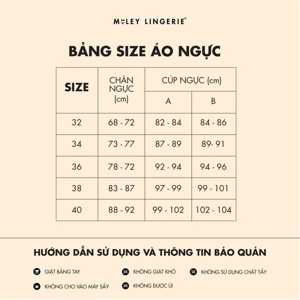 bảng size chọn áo ngực Miley