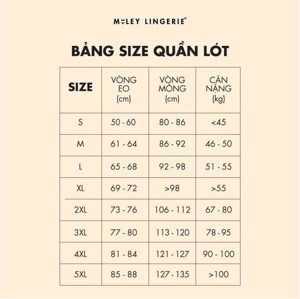 size quần lót cotton nữ