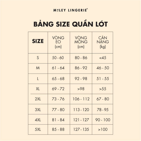 bảng size quần lót lọt khe