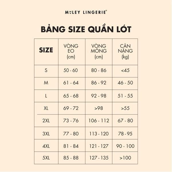 bảng size quần lót lọt khe nữ