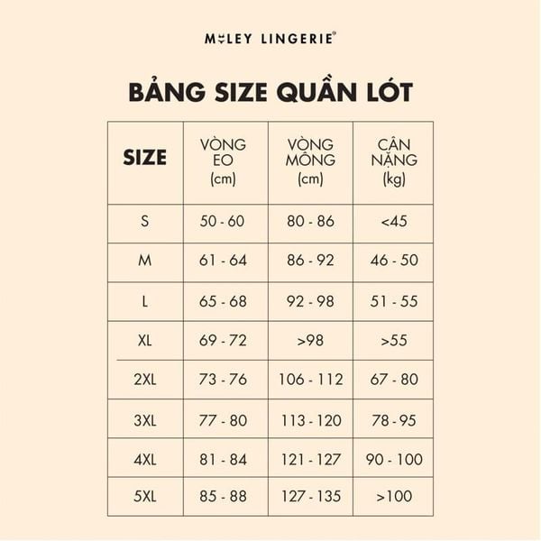 size quần lót melange