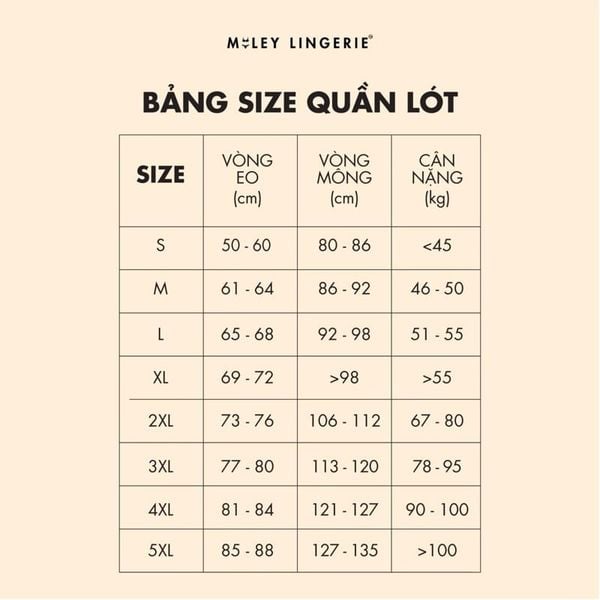 size quần lót nữ ren