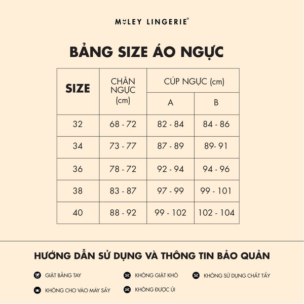 bảng size áo ngực tại Miley