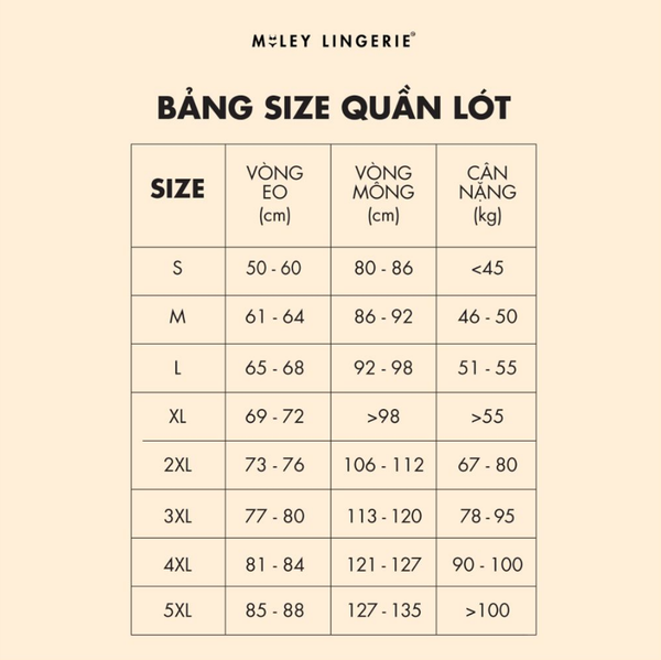 size quần lót nữ
