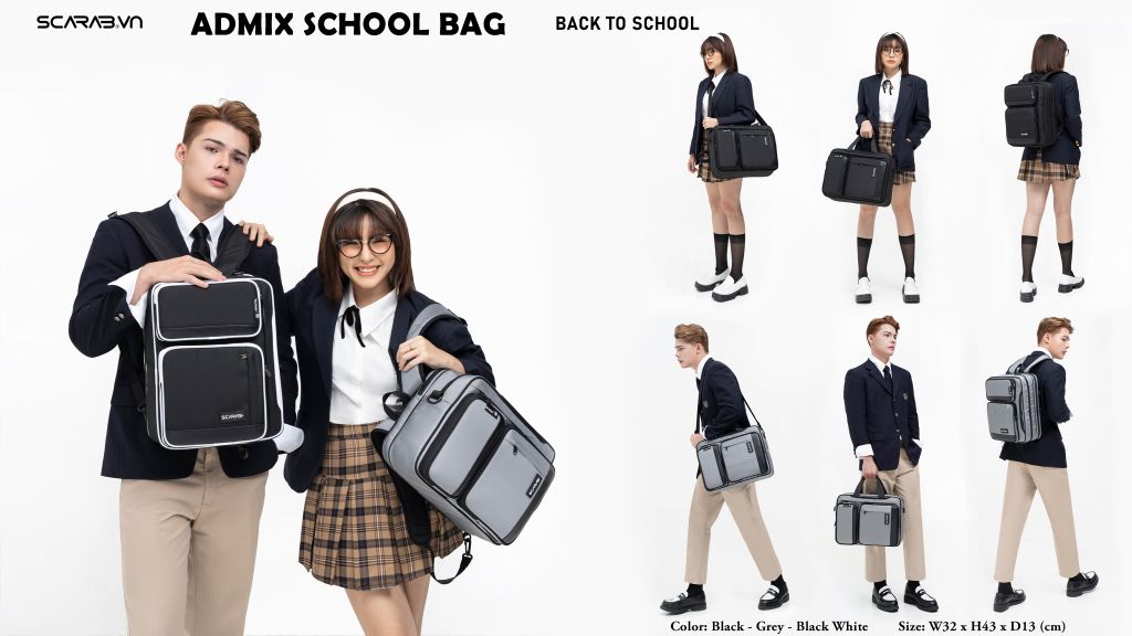 ADMIX SCHOOL BAG một chiếc cặp đi học với 3 chức năng phù hợp mọi quy định của trường học.