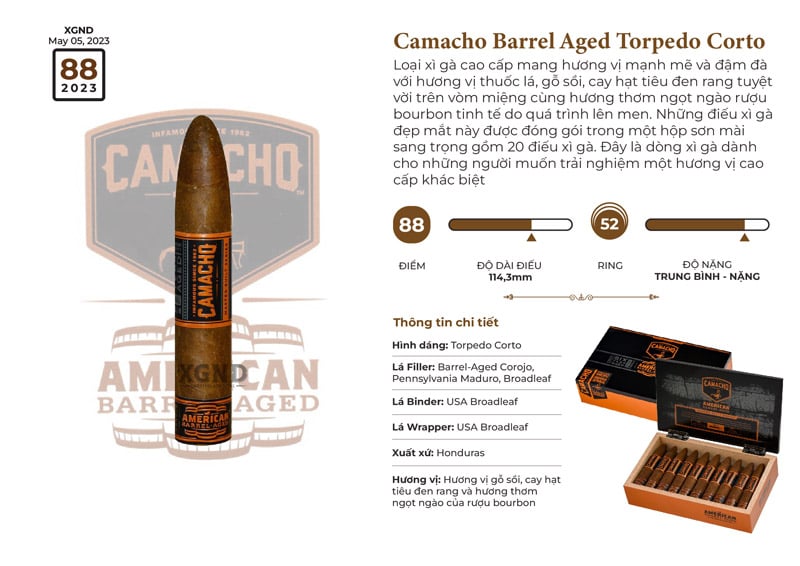 Cigar Camacho American Barrel Aged Torpedo Corto - Xì Gà Chính Hãng