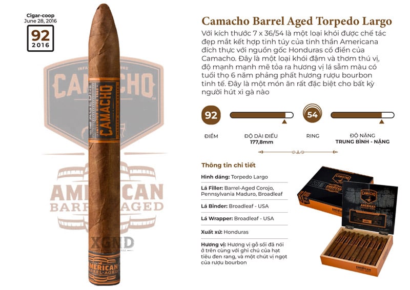 Cigar Camacho American Barrel Aged Torpedo Largo - Xì Gà Chính Hãng