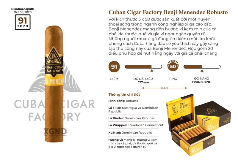 Cigar Cuban Cigar Factory Benji Menendez Robusto - Xì Gà Chính Hãng