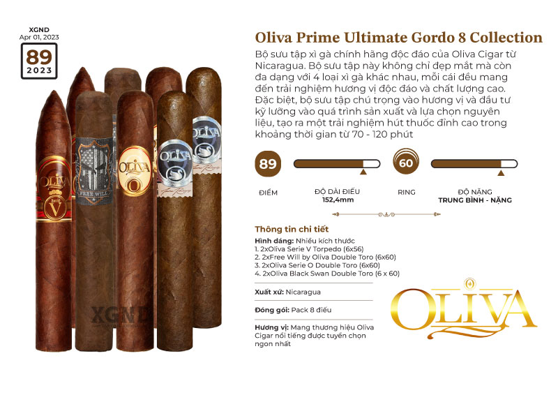 Cigar Oliva Prime Ultimate Gordo 8 Collection - Lốc 8 Điếu Xì Gà Chính Hãng