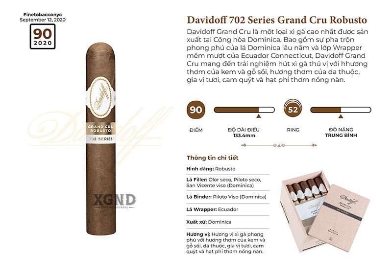 Cigar Davidoff 702 Series Grand Cru Robusto - Xì Gà Chính Hãng - Hộp Gỗ 25 Điếu
