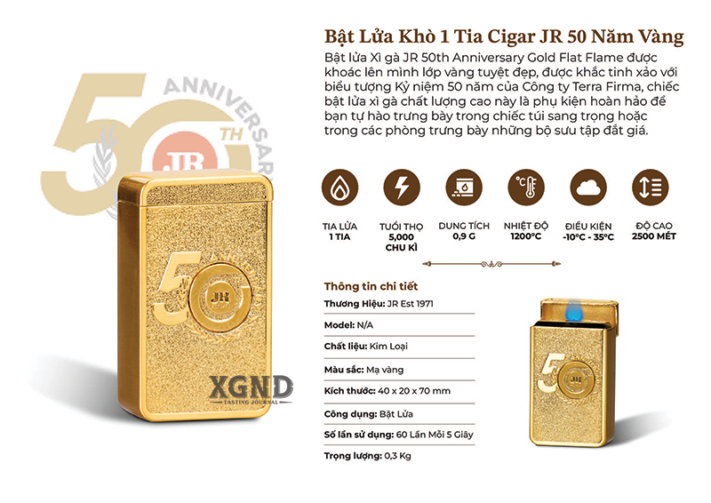 XGND - Bật Lửa Khò 1 Tia Cigar JR 50 Năm Vàng Flat Flame