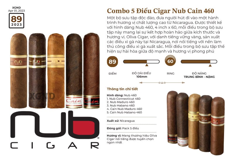 Combo 5 Điếu Cigar Nub Cain 460 Ngon Nhất - Lốc 5 Điếu Xì Gà Oliva Chính Hãng