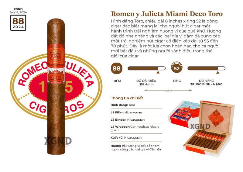 Cigar Romeo y Julieta Miami Deco Toro - Xì Gà Chính Hãng