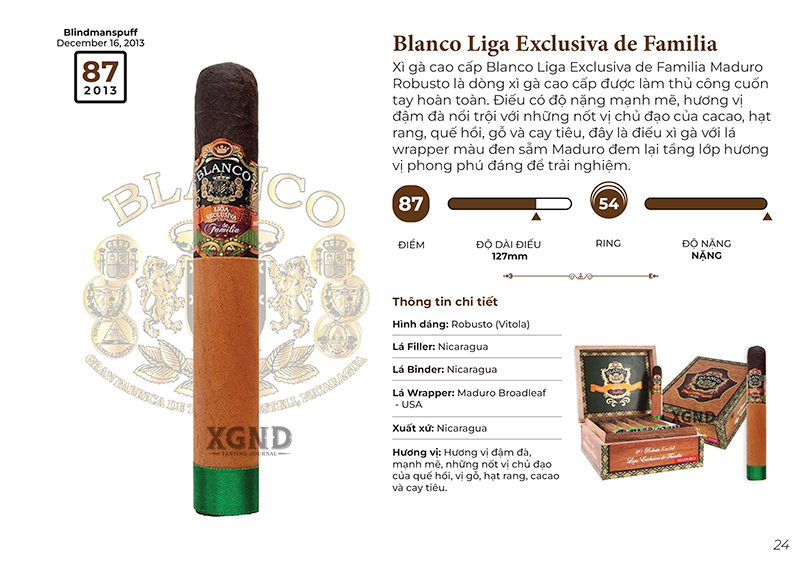 XÌ GÀ BLANCO LIGA EXCLUSIVA DE FAMILIA MADURO ROBUSTO - XÌ GÀ CHÍNH HÃNG