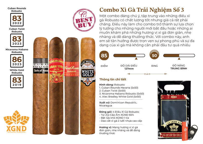 Combo Xì Gà Trải Nghiệm Số 3 - Combo Cigar Size Robusto