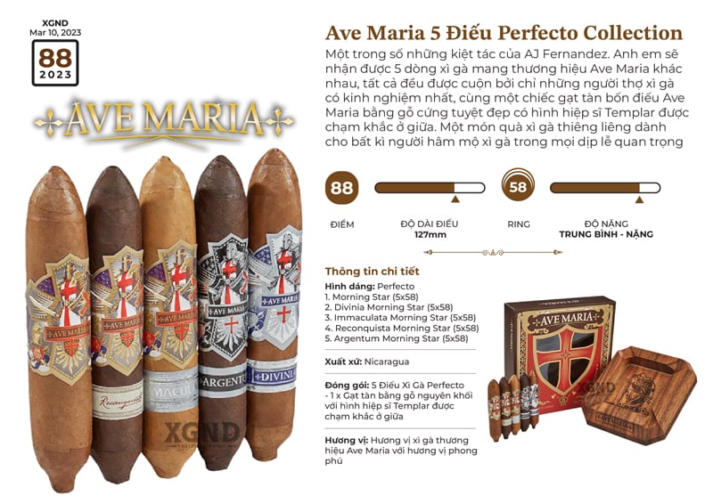 Cigar Ave Maria 5 Điếu Perfecto Collection Kèm Gạt Tàn - Hộp Quà Tặng Xì Gà Chính Hãng