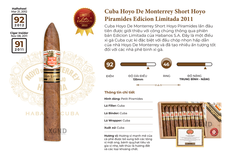Cigar Cuba Hoyo De Monterrey Short Hoyo Piramides Edicion Limitada 2011 -  Xì Gà Cuba Chính Hãng - Hộp 10 Điếu