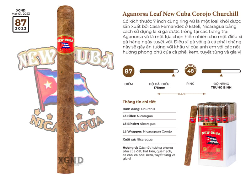 Cigar Aganorsa Leaf New Cuba Corojo Churchill - Xì Gà Chính Hãng