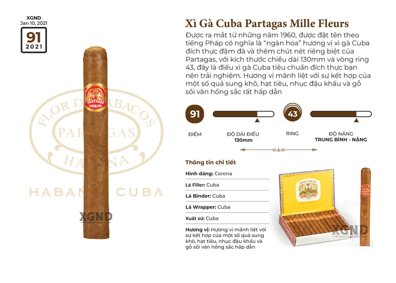 Cigar Cuba Partagas Mille Fleurs - Xì Gà Cuba Chính Hãng