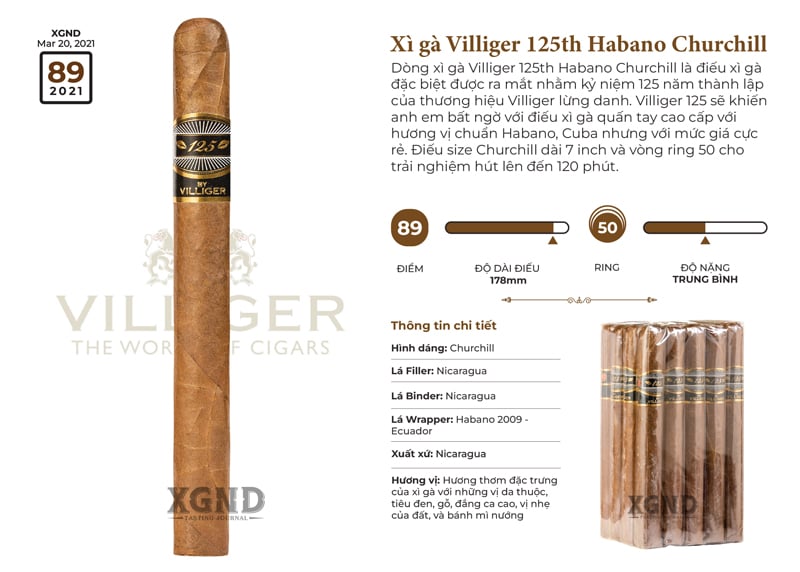 Cigar Villiger 125th Habano Churchill - Xì Gà Chính Hãng