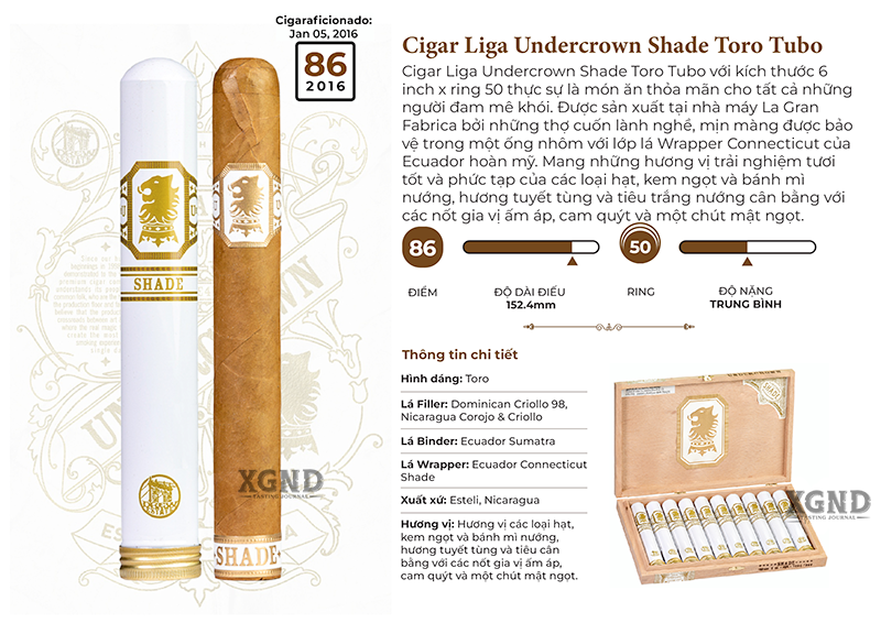 Cigar Liga Undercrown Shade Toro Tubo - Xì Gà Chính Hãng